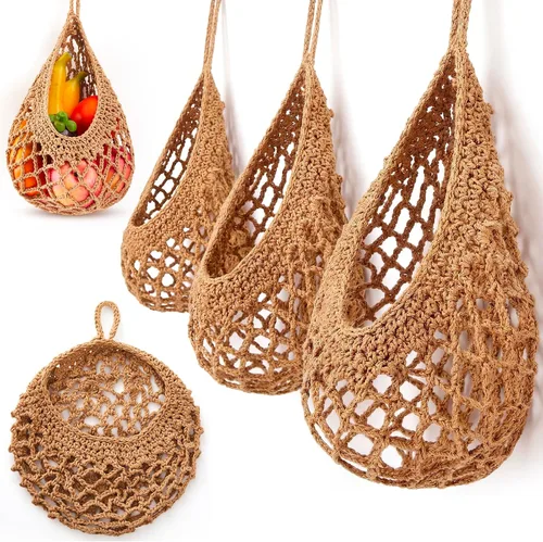 Miniatura 27 de Honeydak Cestas colgantes de pared bohemias para cocina, paquete de 3 cestas de lágrima con ganchos, almacenamiento de frutas, cebollas, verduras