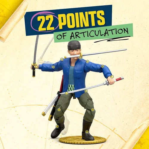 Miniatura 6 de One Piece Zoro - Figura de acción de 6 pulgadas con 5 accesorios. Incluye espadas intercambiables, soporte de espada, cara intercambiable y base
