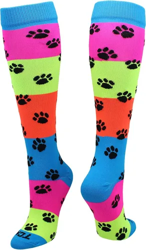 Miniatura 4 de TCK Krazisox - Fun Sport Socks for Kids & Youth Girls - Bright Neon Rainbow Socks with Leopard & Paw Prints