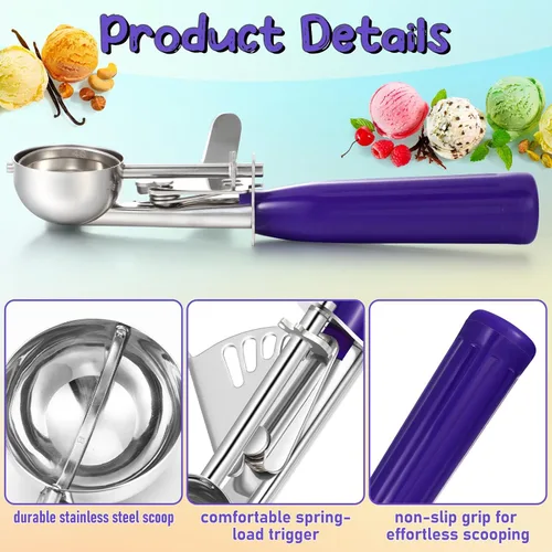 Miniatura 3 de Reallnaive 2 Cucharas para Galletas con Liberación, Cuchara para Helado con Liberación por Gatillo, Cuchara de Porción de Acero Inoxidable