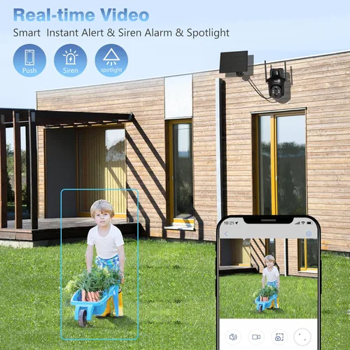 Miniatura 2 de Xega Cámara de seguridad solar WiFi, cámara IP inalámbrica PTZ HD para exteriores, batería recargable de vigilancia con panel solar