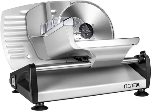 OSTBA Rebanadora de Carne Eléctrica Rebanadora de Delicatessen con Protección de Bloqueo Infantil, Cuchilla de Acero Inoxidable Extraíble de 7.5'' y