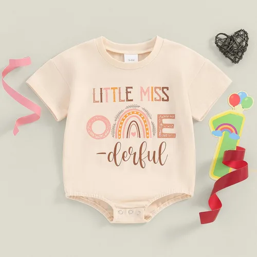 Miniatura 3 de CREAIRY Mameluco de manga larga para bebé niña Little Miss Onederful Bubble Enterizo de 1er cumpleaños, ropa de otoño
