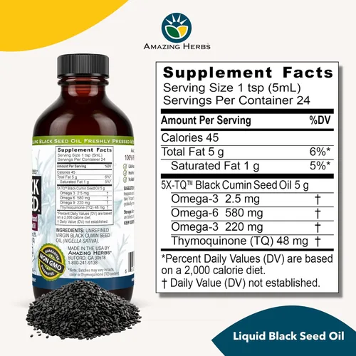 Miniatura 5 de Amazing Herbs Aceite de semilla negra de alta calidad, sin gluten, sin OMG, prensado en frío, Nigella sativa ayuda a la salud digestiva, apoyo
