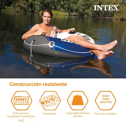 Miniatura 3 de INTEX 58825EP River Run 1 Inflatable Floating Lounge: Comfortable Backrest – Built-in Cup Holders – Durable Grab Handles – All Around Grab Rope