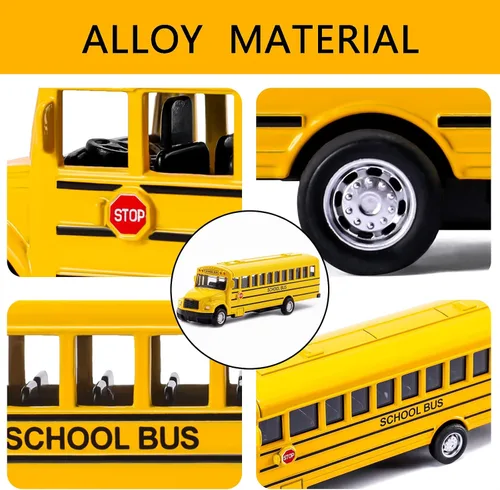 Miniatura 4 de Paquete de 2 juguetes de autobús escolar amarillo de 5.5 pulgadas, vehículos de juguete de metal fundido a presión, recuerdos de fiesta, el mejor