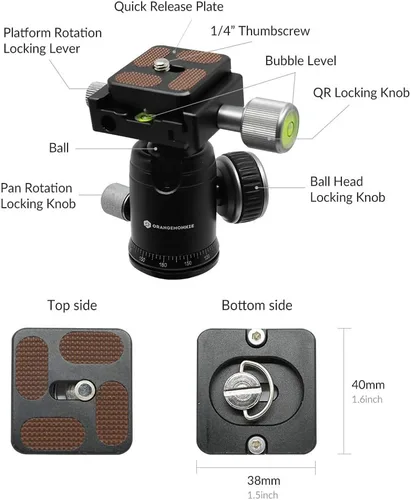 Miniatura 3 de Trípode de 50 V de perfil bajo para cámara y iPhone, trípode compacto de mesa y viaje con mango de aluminio, compatible con teléfonos inteligentes