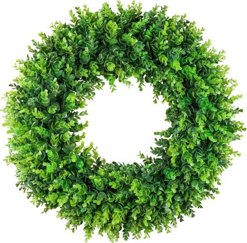 Miniatura 13 de DDHS Corona de boj de 18 pulgadas para puerta principal – Corona artificial verde de casa de campo, decoración DIY para primavera, verano, otoño e