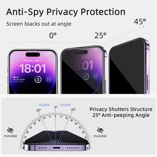 Miniatura 5 de Protector de pantalla de privacidad Ruwa para iPhone 14 Pro Max [Pack de 3] [17 cm] Película de vidrio templado para pantalla con marco