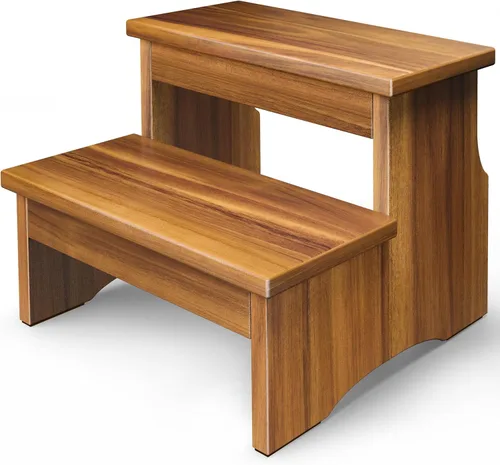 FANATU Taburete de madera de dos escalones, escalera resistente de 2 escalones para adultos y niños, soporta hasta 450 libras para uso en cocina,