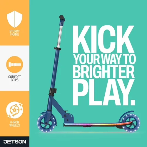 Miniatura 3 de Jetson Kids Jupiter patinete de 2 ruedas con luz LED para niños, luces LED en el manillar, la columna, las ruedas y la plataforma, manillar Azul