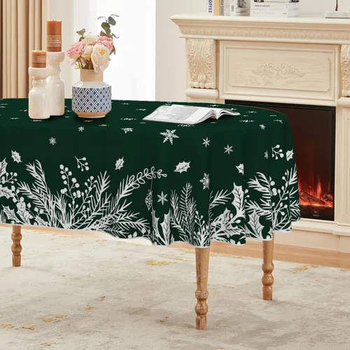 Miniatura 12 de Horaldaily Mantel de Navidad rectangular de 60 x 84 pulgadas, diseño de hojas florales, lavable, para decoración de fiestas, pícnic, cenas Rojo