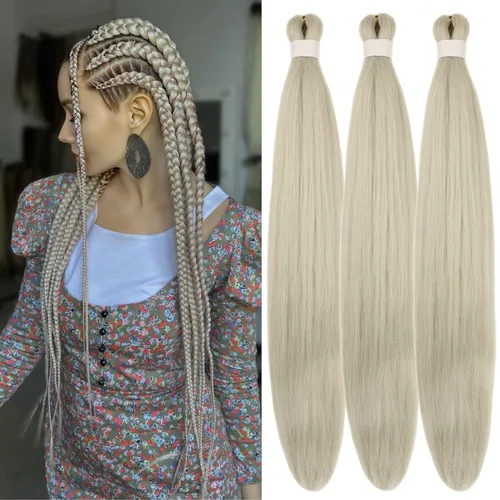 Miniatura 37 de Cabello trenzado verde azulado preestirado, hipoalergénico, sintético, color azul aguamarina, para trenzas y giros, extensiones de cabello largo
