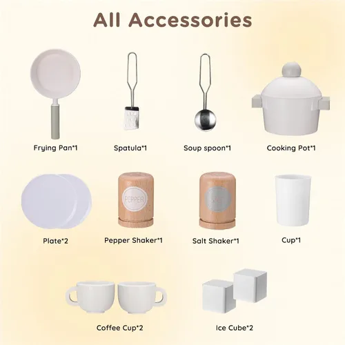 Miniatura 8 de SainSmart Jr. Cocina de Juguete para Niños, Juego de Cocina de Madera con Luces y Sonidos, Fabricadora de Hielo, Horno y Fregadero, Cocina