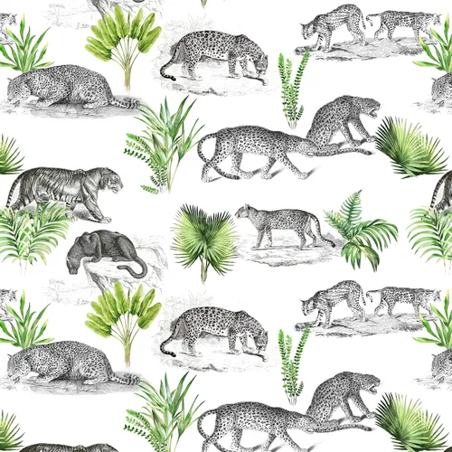 Miniatura 2 de Patrón de papel tapiz de tigre y leopardo. Papel tapiz de selva para habitación de los niños, papel tapiz de safari para despegar y pegar, papel