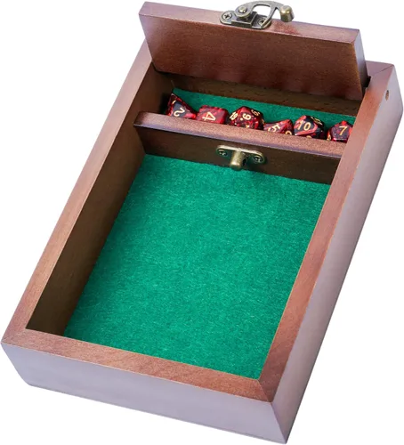 Miniatura 7 de Bandeja rodante de madera para dados D&D con bóveda de almacenamiento de dados Pestillo de metal asegura la tapa para viajes Regalo perfecto
