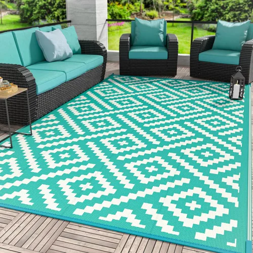 Miniatura 45 de GENIMO Alfombra de exterior impermeable de 5 x 8 pies, alfombras reversibles, alfombra de área, alfombra de plástico para exteriores, alfombra Negro