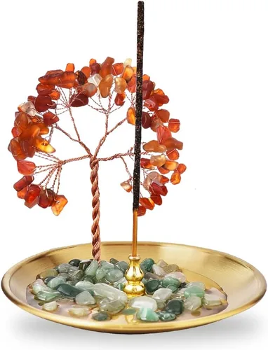Miniatura 5 de Soporte para incienso para palos, quemador de incienso de piedra de cristal curativo Árbol del Dinero, recogedor de cenizas para yoga, meditación