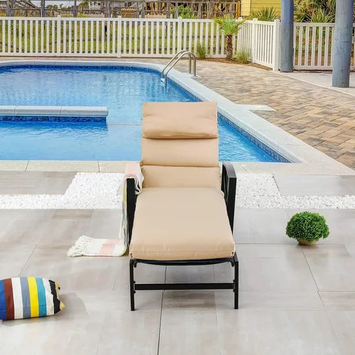 Miniatura 6 de LOKATSE HOME - Silla reclinable con cojín y almohada suave para piscina, cubierta, patio, color caqui