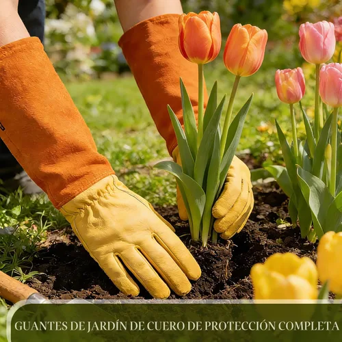 Miniatura 4 de Guantes de jardinería Acdyion para mujeres/hombres, de rosa, a prueba de espinas y cortes, protección larga de antebrazo, guante resistente de cuero