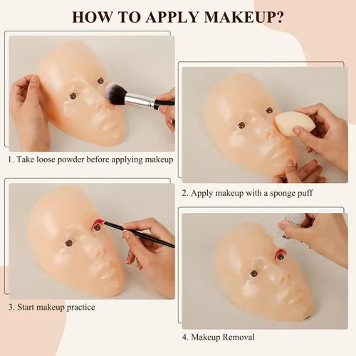 Miniatura 4 de Hongmed Cara de práctica de maquillaje, tabla de práctica de maquillaje con 1 pintura facial y 2 pinceles de maquillaje para pintura facial