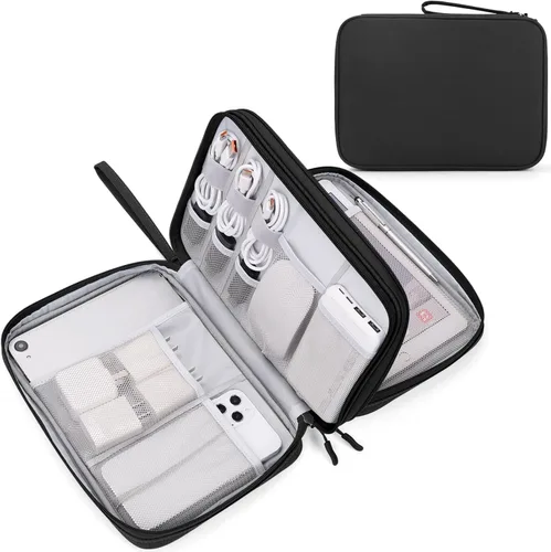 Miniatura 16 de FYY Organizador electrónico, organizador de cables de viaje, bolsa de transporte para accesorios electrónicos, portátil, impermeable, doble capa