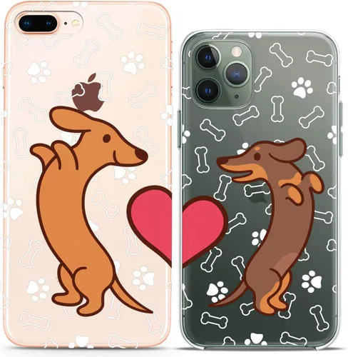 Fundas a juego para parejas compatibles con iPhone 16 15 14 13 12 11 Pro Max Mini Xs X 6s 8 Plus 7+ Xr 10 SE 5 Doxie Dog Paw Pattern Cute Art Mate -