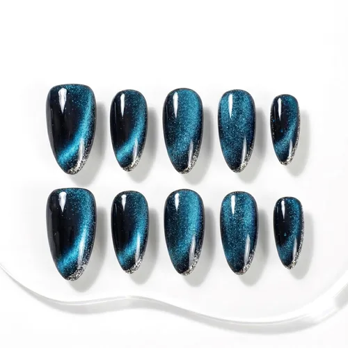 Miniatura 34 de Sun&Beam Nails Uñas a presión hechas a mano medianas con diseño de concha rosa metálica con acabado brillante, 10 piezas para uso diario y ocasiones
