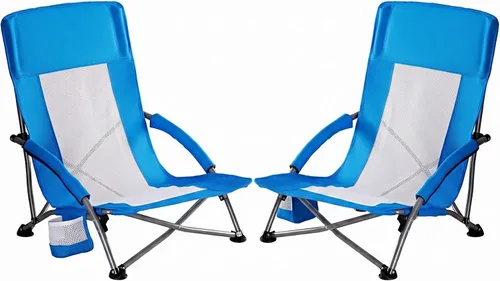 Miniatura 11 de NEWBULIG Silla de playa plegable para adultos, silla de césped de perfil bajo con portavasos y bolsa de transporte, asiento extra ancho y respaldo