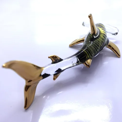Miniatura 8 de Hammerhead - Figuras en miniatura de tiburón, animales marinos, pintadas a mano, arte de vidrio soplado, adornos dorados, regalo coleccionable