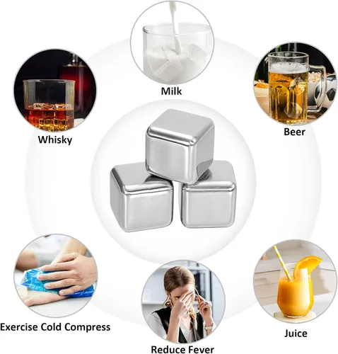 Miniatura 8 de EooCoo Regalos de whisky Bourbon para hombres y papá, juego de regalo de piedras de whisky, paquete de 8 cubos de hielo reutilizables para beber