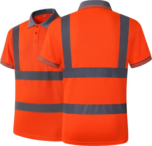 Miniatura 2 de Paquete de 2 polos de seguridad naranja con reflejo retro, camisa de manga corta para trabajos de construcción de alta visibilidad, ANSI/ISEA