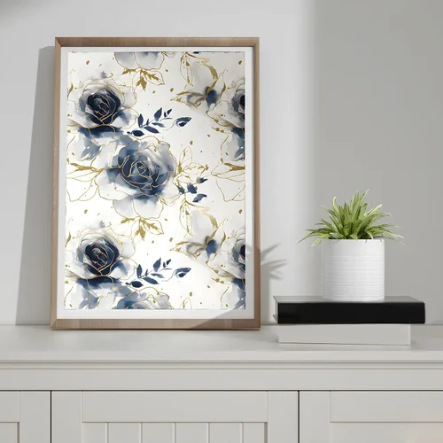 Miniatura 5 de Papel Tapiz Floral Blanco Despegar y Pegar Acuarela Azul/Dorado Flores Papel de Contacto Papel de Pared Moderno Impermeable Autoadhesivo