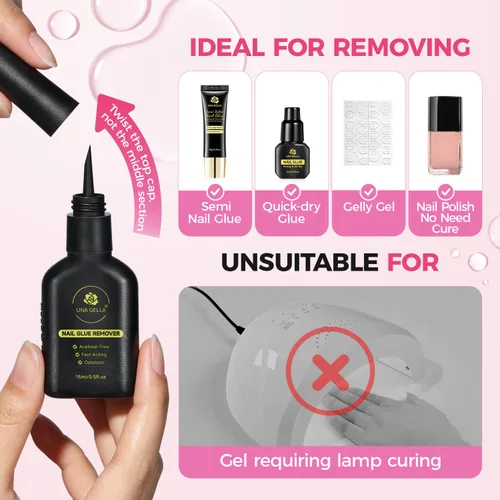 Miniatura 6 de UNA GELLA Removedor de pegamento para uñas postizas 15ml Stick mejorado y removedor 2 en 1 para puntas de uñas postizas de acrílico, removedor