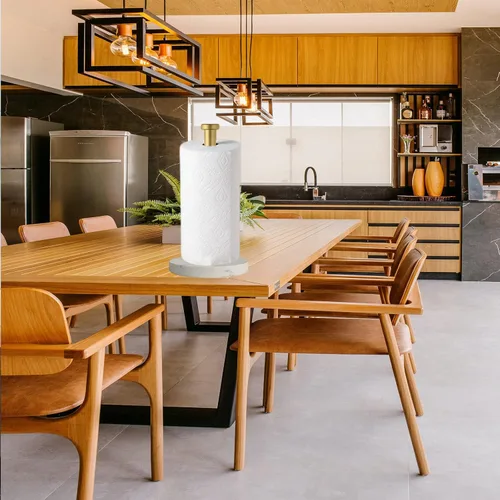 Miniatura 6 de Soporte para toallas de papel, soporte de rollo de papel de pie para cocina y baño, con base de mármol pesada para operación con una sola mano Oro-b