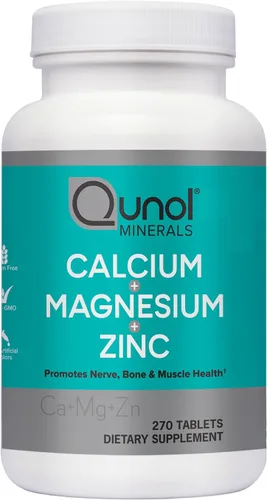 Qunol Tabletas de calcio 3 en 1 con calcio, magnesio y zinc para apoyo inmunológico, suplemento de salud ósea, nerviosa y muscular, 270 unidades