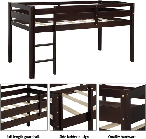 Miniatura 5 de Merax Junior's - Cama baja tipo loft baja de madera maciza para niños, no necesita somier (espresso)
