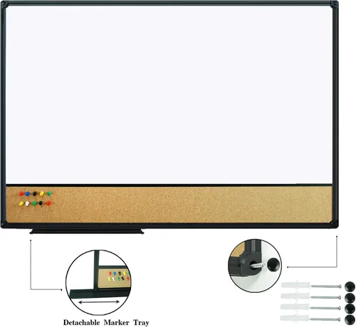 Miniatura 2 de JILoffice - Pizarrón blanco y corcho combinado para anuncios, tablero combinado 36 x 24 pulgadas, pizarrón magnético, marco de aluminio negro