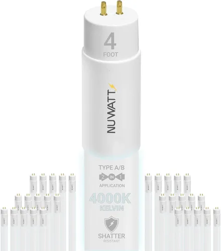 Miniatura 11 de NUWATT Paquete de 30 tubos de luz LED T8 de 4 pies, T10 T12 híbrido tipo A+B, 3000 K blanco cálido, 18 W, alto brillo 2,200 lúmenes, reemplazo