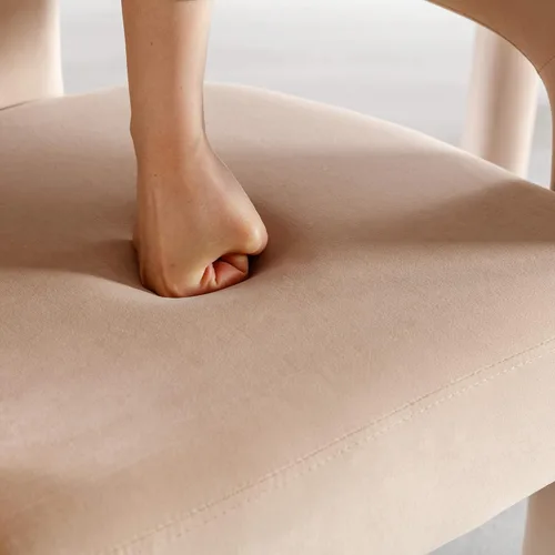 Miniatura 5 de Juego de 4 modernas sillas de comedor tapizadas de tela de terciopelo con respaldo abierto, bonitas sillas laterales de barril de cocina, sillas