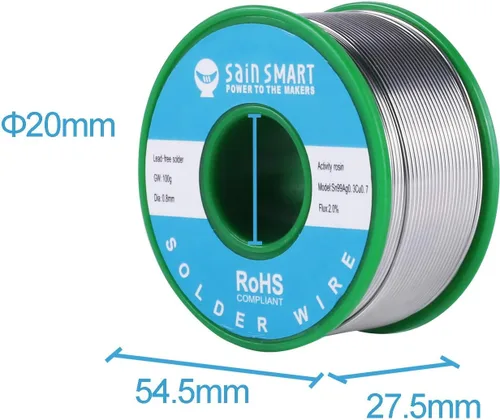 Miniatura 3 de SainSmart Alambre de soldadura sin plomo de 3.53 oz 0.031 in con Rosin2 Sn97 Cu0.7 Ag0.3, soldadura de alambre de estaño para soldadura eléctrica