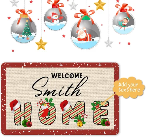 Miniatura 4 de Tapete personalizado de bienvenida de Navidad para entrada al aire libre con nombre, tapete de puerta de Navidad personalizado para Navidad, tapete