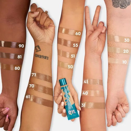 Miniatura 2 de Urban Decay Hydromaniac Dewy Foundation, Hidratante con color para piel seca, cobertura media construible, con filtrado de kombucha y aceite