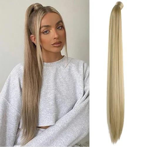Miniatura 20 de SEIKEA Extensión de cola de caballo con clip alrededor del cabello lacio para mujer (12 pulgadas, negro)