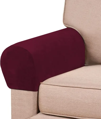 Miniatura 15 de PrinceDeco 4 Pack Thick Velvet Stretch Armrest Covers for Chairs and Sofas - Non Slip, Brown