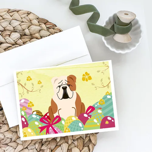 Miniatura 2 de Caroline's Treasures BB6125GCA7P - Tarjetas de felicitación y sobres, diseño de huevos de Pascua, diseño de bulldog inglés, color blanco, paquete