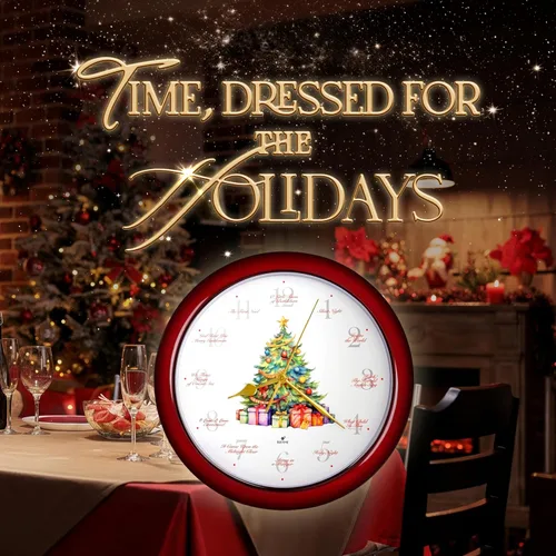 Miniatura 2 de JUSTIME Reloj de pared luminoso Polaris Silent Night de 14 pulgadas 12 villancicos de Navidad, movimiento de barrido silencioso, decoración