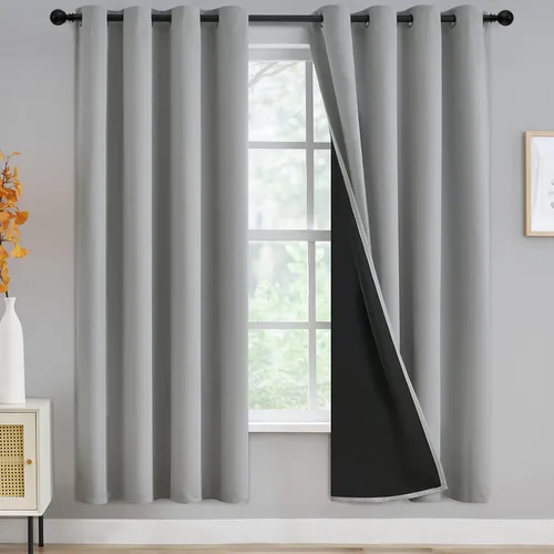 Miniatura 307 de Yakamok Cortinas negras, cortinas de ventana con aislamiento térmico y eficiencia energética para dormitorio, cortinas opacas completas y cortinas