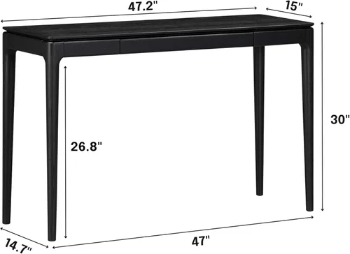 Miniatura 2 de NTC Mingle - Mesa consola de 47 pulgadas, moderna mesa de entrada de madera maciza con cajón oculto, impermeable y resistente al calor, mesa Negro