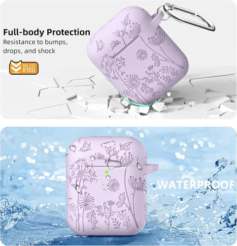 Miniatura 3 de Lerobo para AirPods Case 2ª 1ª Generación Funda Protectora Completa con Grabado de Flores Compatible con la Carcasa de Carga de Apple AirPod